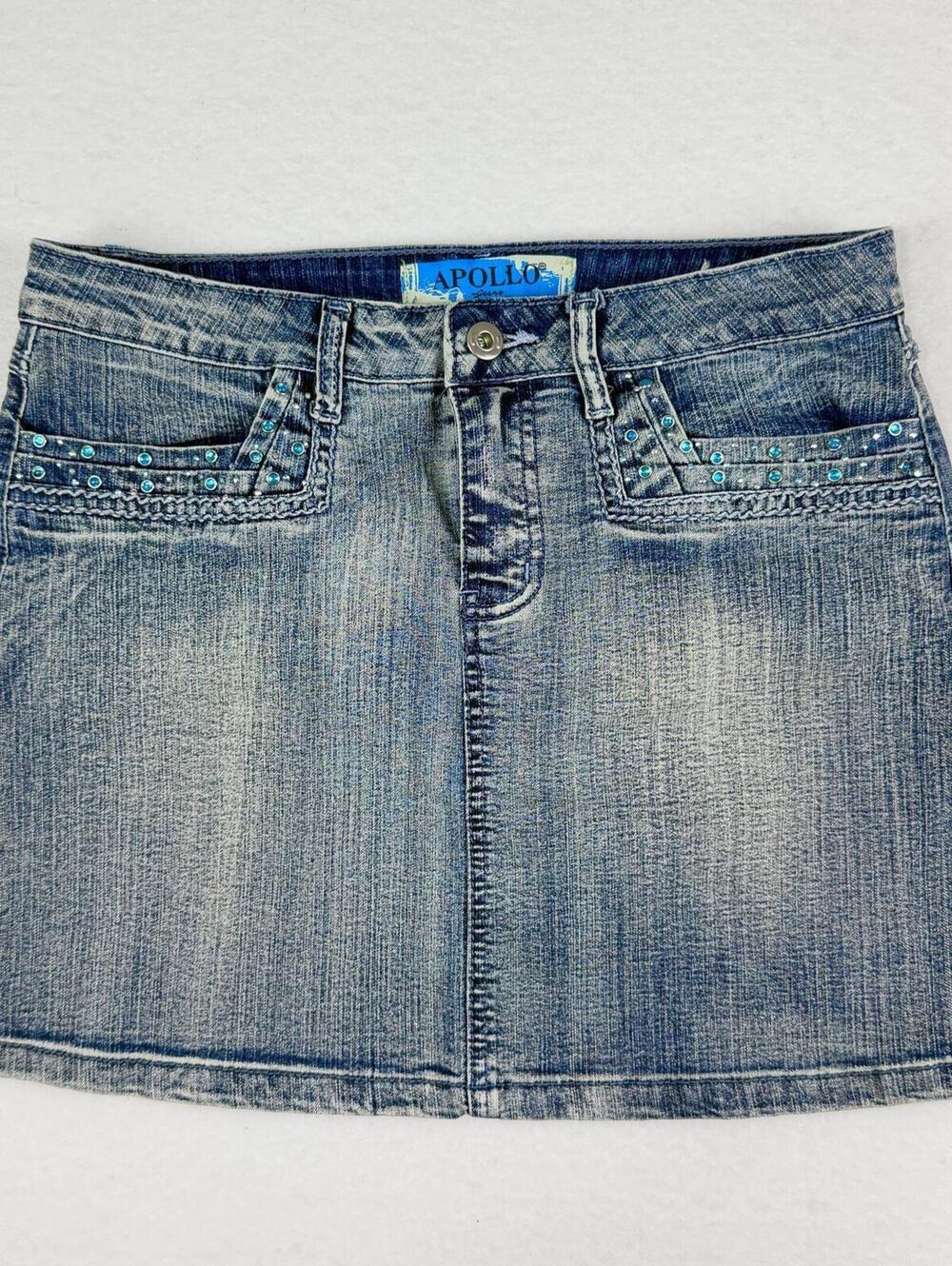 Denim Mini Skirt with Studded Pockets